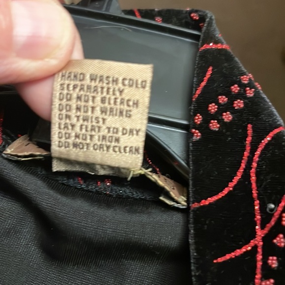 Notations Cocktail Jacket Black Velvet with Red Glitter Pattern Size XL - Picture 6 of 6